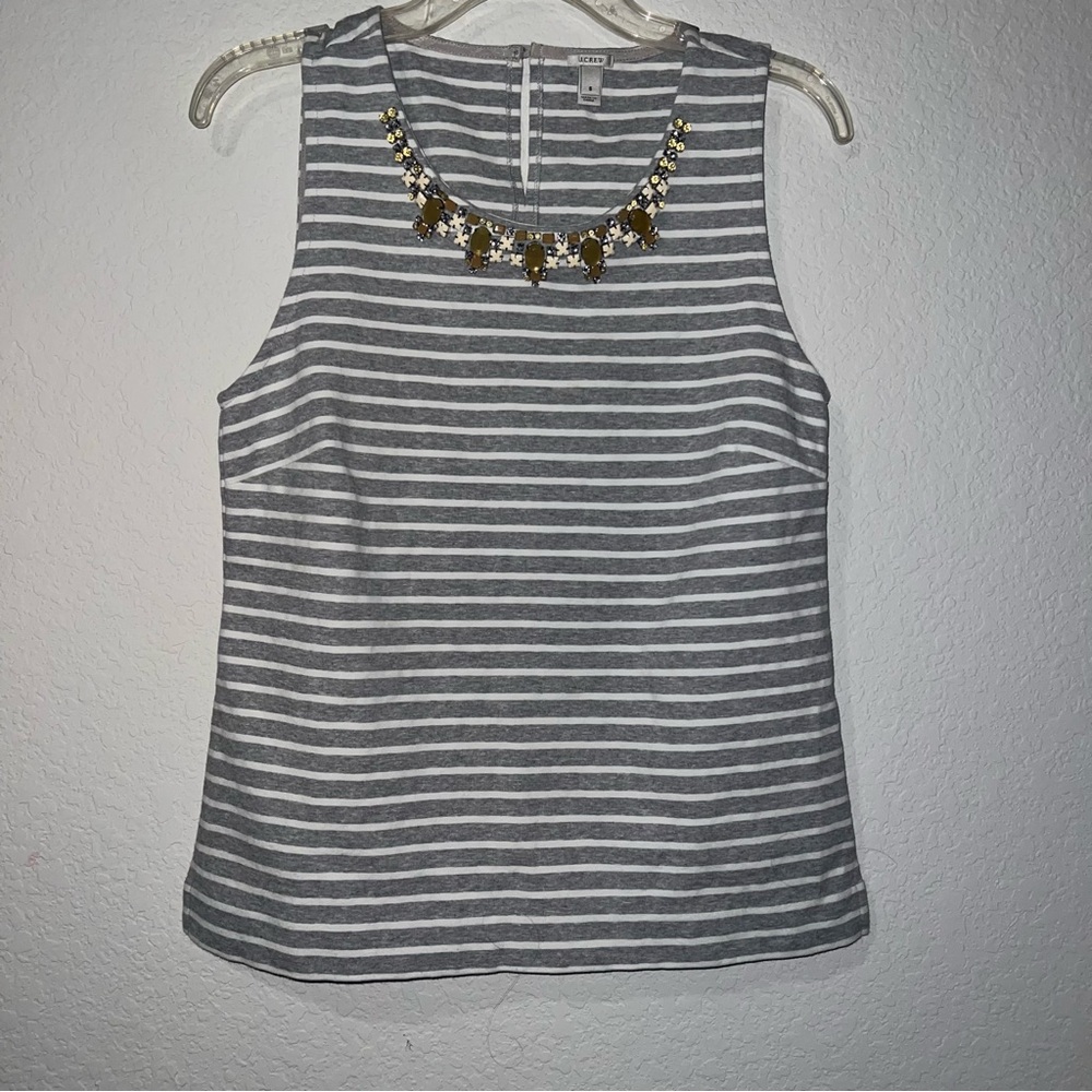J.Crew Jeweled Bauble Neckline striped sleeveless top
